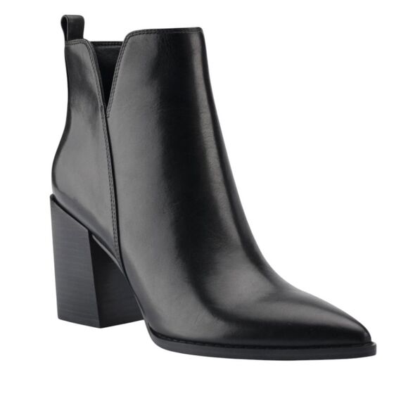 NINE WEST Women's 9 Birds Block Heel Booties Black Leather Ankle Boots Zipper - Picture 2 of 12